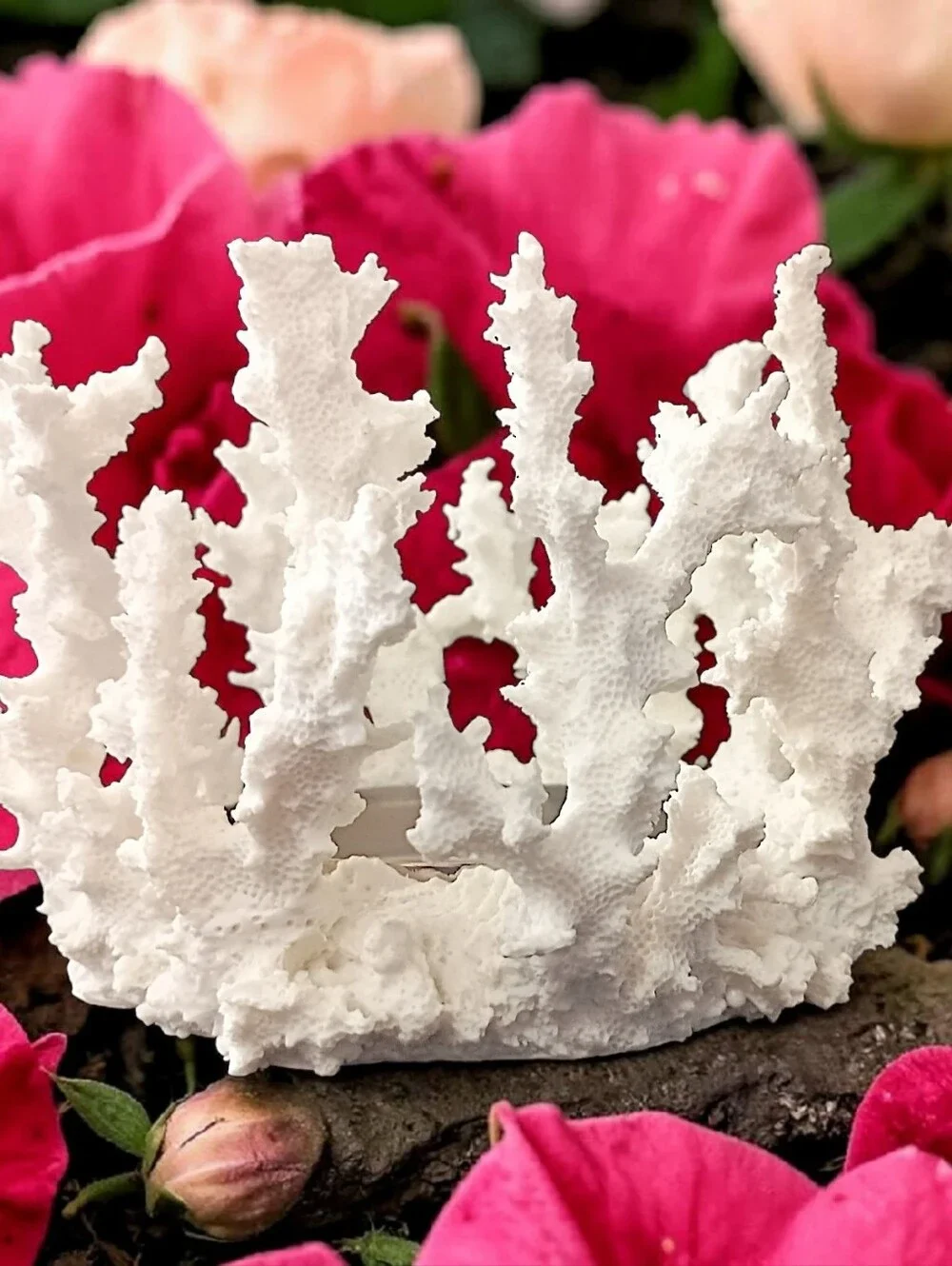 Pottery Barn Faux Coral Candle Holder Pillar White Resin Beach House Coastal
